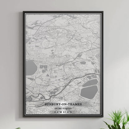 ROAD MAP OF SUNBURY-ON-THAMES, UNITED KINGDOM BY MAPBAKES