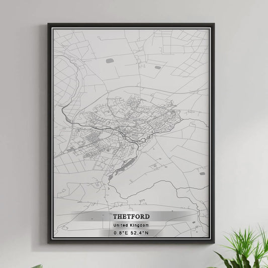 ROAD MAP OF THETFORD, UNITED KINGDOM BY MAPBAKES