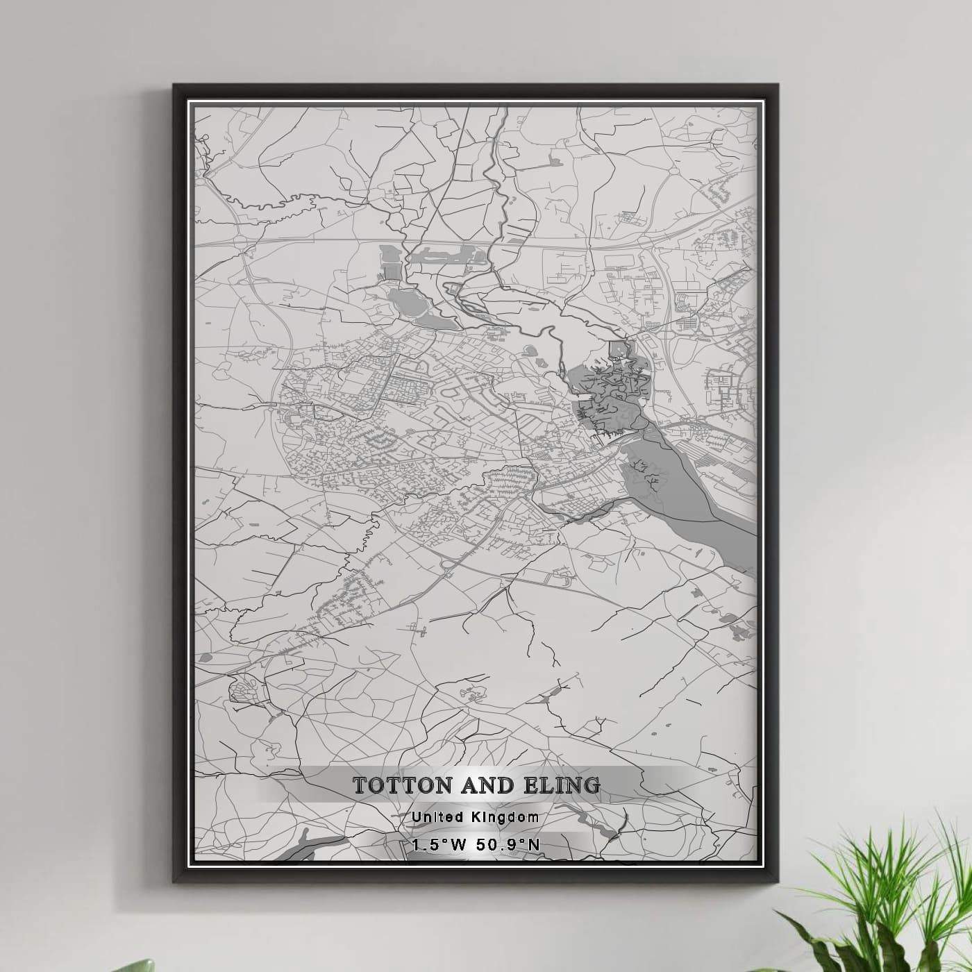 ROAD MAP OF TOTTON AND ELING, UNITED KINGDOM BY MAPBAKES