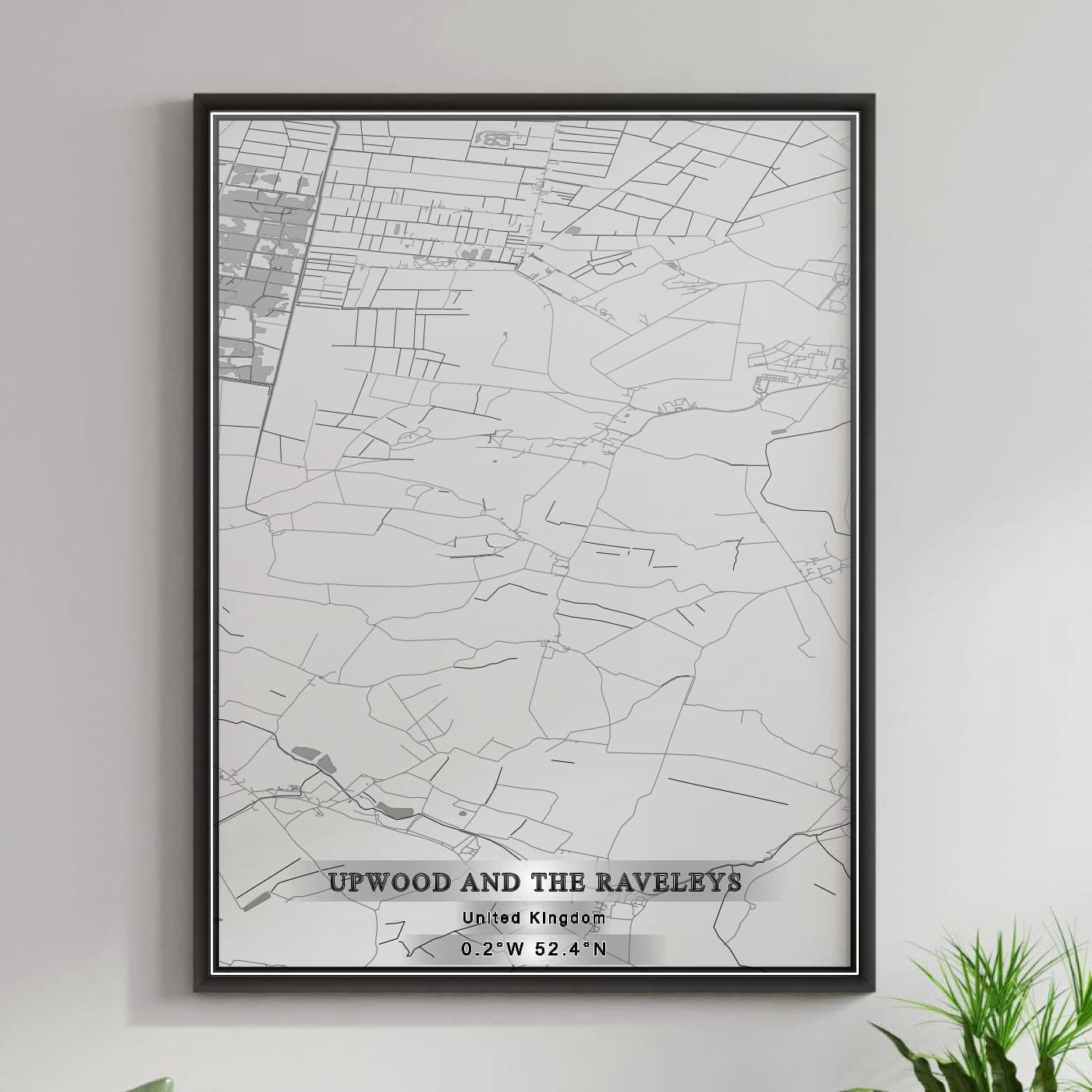 ROAD MAP OF UPWOOD AND THE RAVELEYS, UNITED KINGDOM BY MAPBAKES