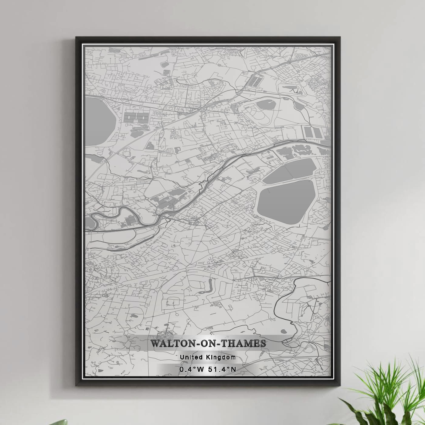 ROAD MAP OF WALTON-ON-THAMES, UNITED KINGDOM BY MAPBAKES