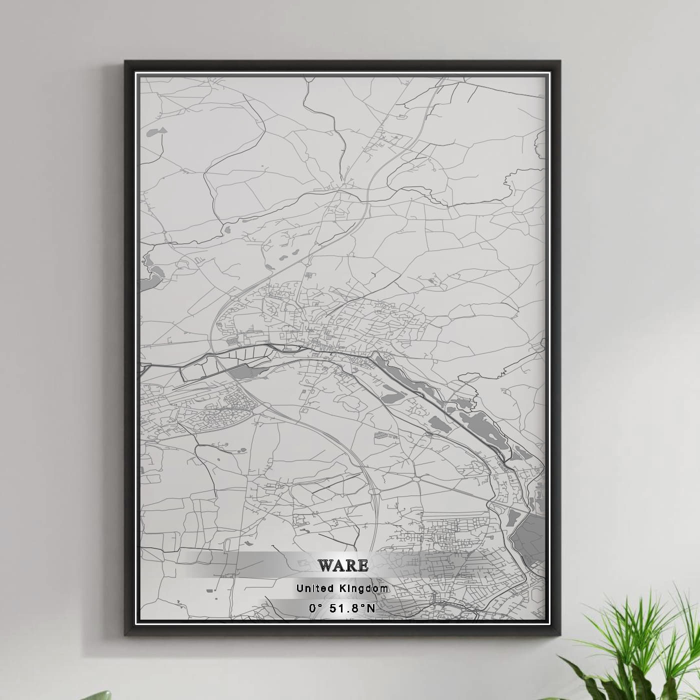 ROAD MAP OF WARE, UNITED KINGDOM BY MAPBAKES