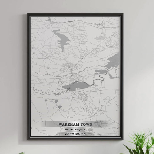 ROAD MAP OF WAREHAM TOWN, UNITED KINGDOM BY MAPBAKES