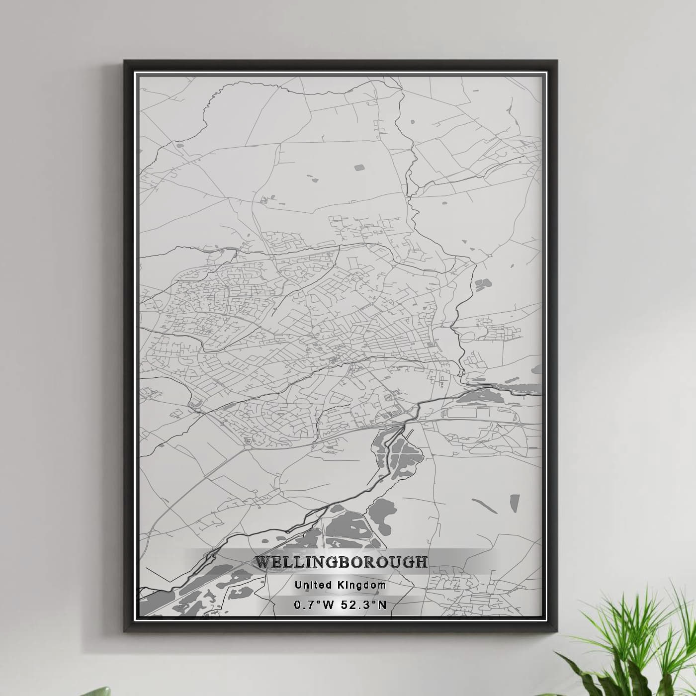 ROAD MAP OF WELLINGBOROUGH, UNITED KINGDOM BY MAPBAKES