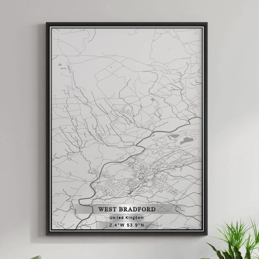 ROAD MAP OF WEST BRADFORD, UNITED KINGDOM BY MAPBAKES