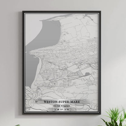 ROAD MAP OF WESTON-SUPER-MARE, UNITED KINGDOM BY MAPBAKES