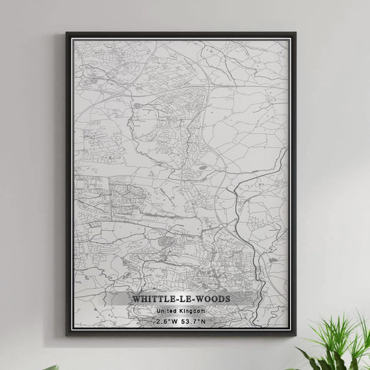 ROAD MAP OF WHITTLE-LE-WOODS, UNITED KINGDOM BY MAPBAKES