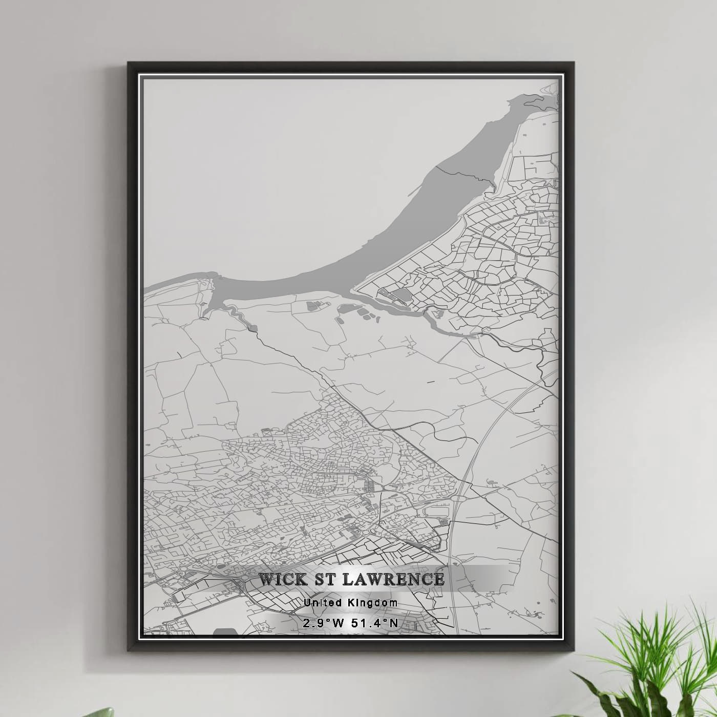 ROAD MAP OF WICK ST LAWRENCE, UNITED KINGDOM BY MAPBAKES