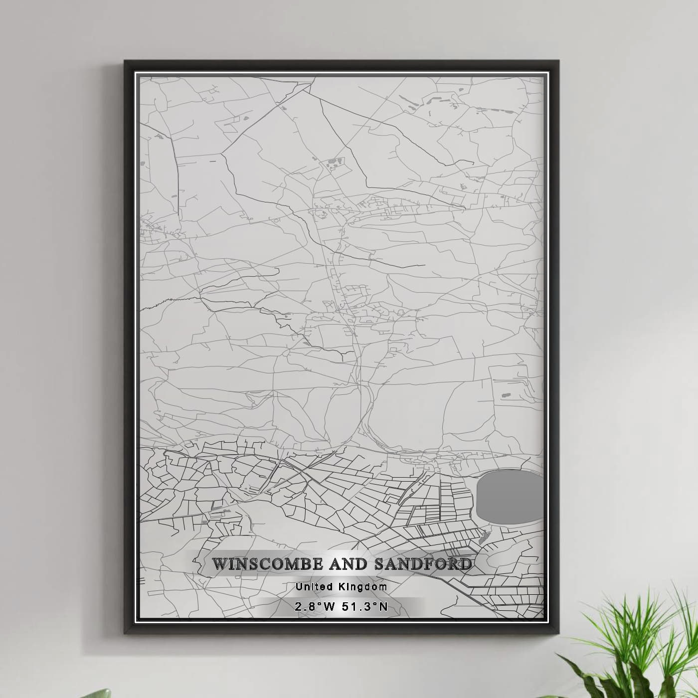 ROAD MAP OF WINSCOMBE AND SANDFORD, UNITED KINGDOM BY MAPBAKES