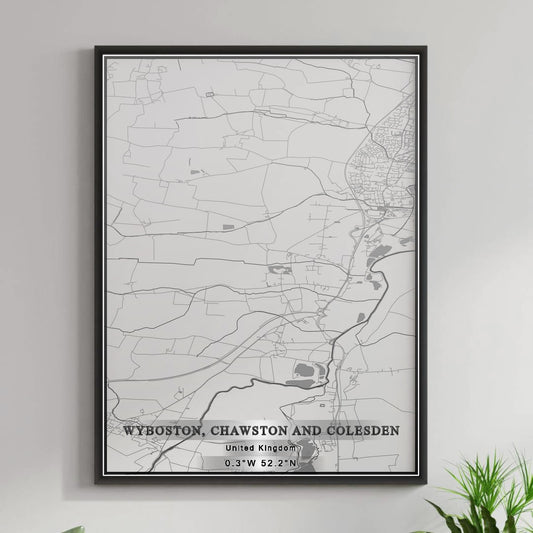 ROAD MAP OF WYBOSTON, CHAWSTON AND COLESDEN, UNITED KINGDOM BY MAPBAKES